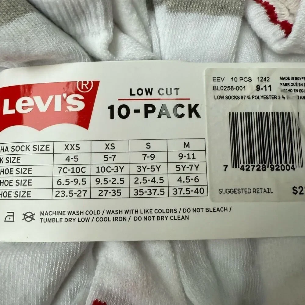 Levi's Kids boys low Cut 20 pairs Socks size M shoe size 5-7Y NWT